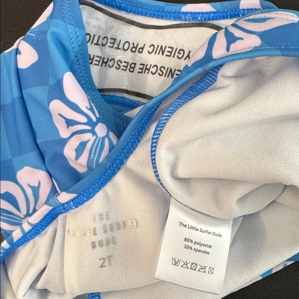 Little Surfer Dude Girls Blue Hibiscus One-Piece Swimsuit Size 2T New NWOT